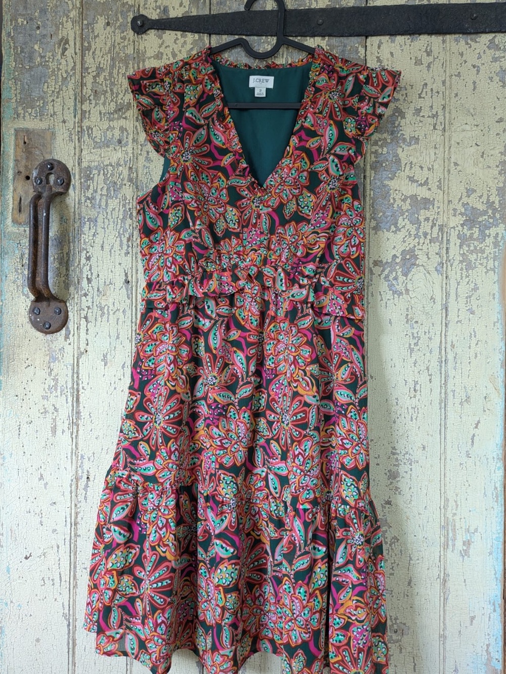 J. Crew Multicolor Floral Paisley V-Neck Ruffle Mini Dress